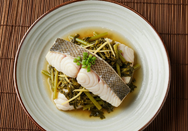 Steamed Rock Cod Fillet with Pickled Mustard Greens