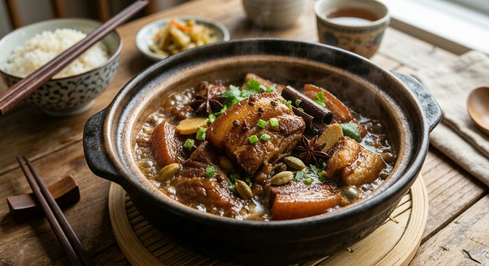 Cardamom Pork Belly and Jowl Clay Pot