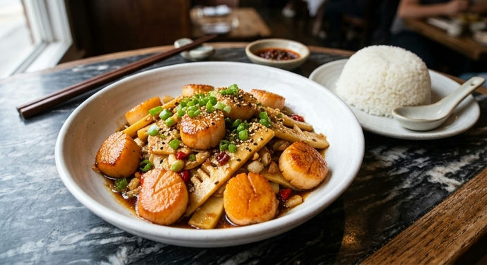 Spring Bamboo Shoot Stir-fried with Scallops in XO Sauce