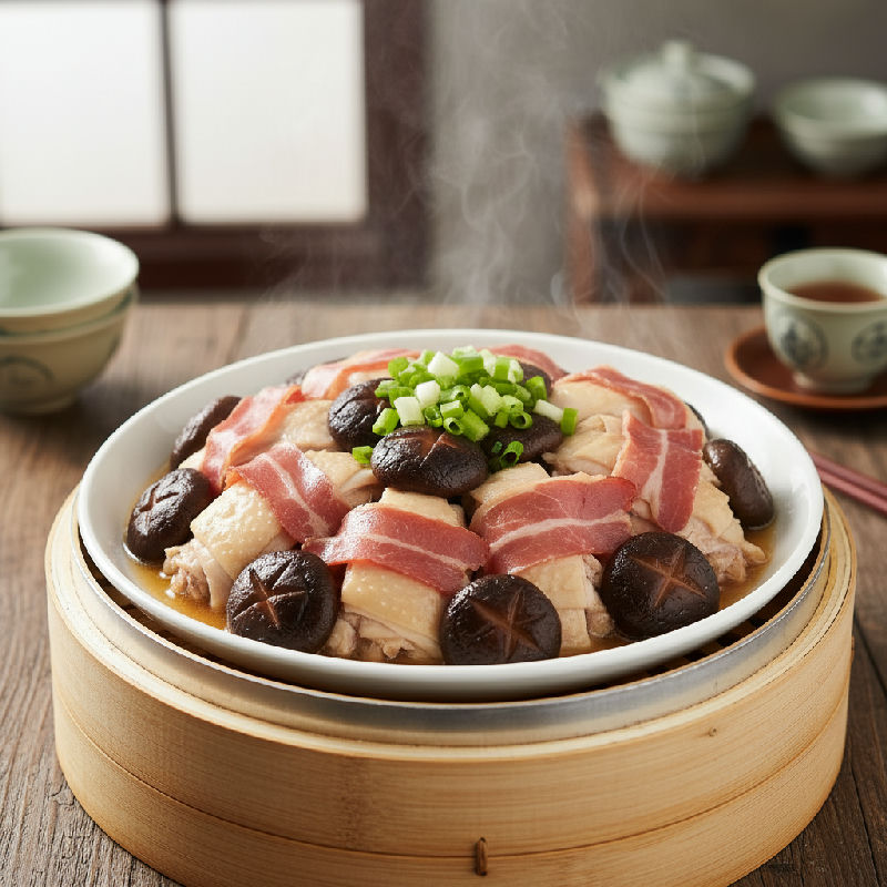 Steamed Chicken with Jinhua Ham and Shiitake Mushrooms
