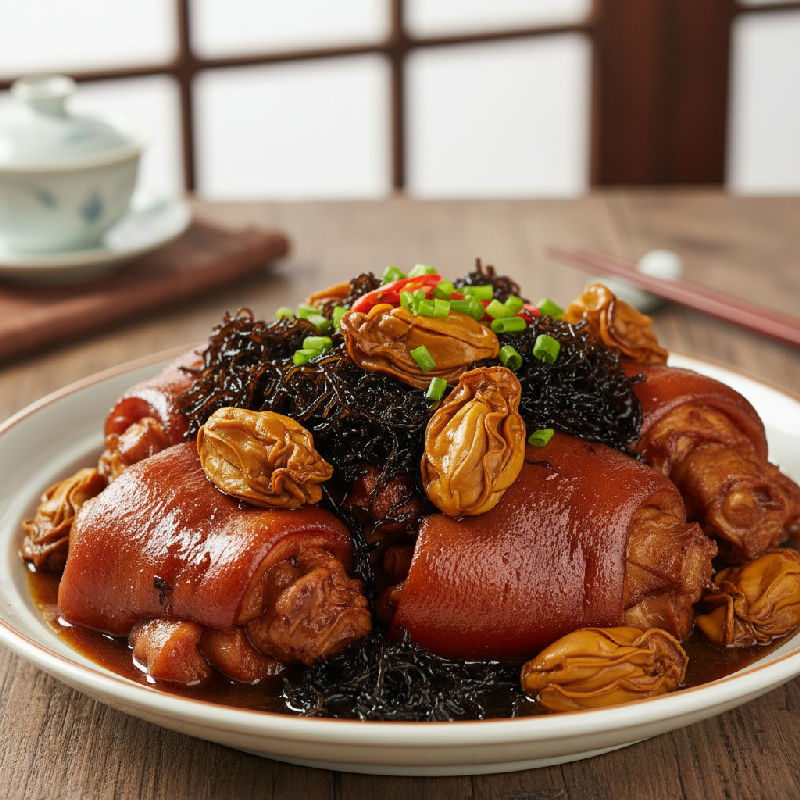 Braised Pork Hock with Dried Oysters and Black Moss