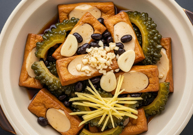 Braised Egg Tofu with Bitter Melon and Salted Black Beans