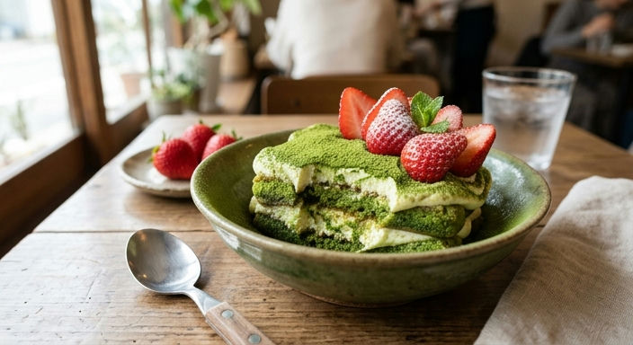 Matcha Tiramisu with Strawberries