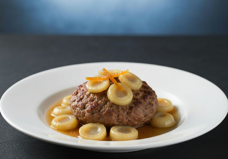 Steamed Beef Patty with Water Chestnuts and Preserved Orange Peel