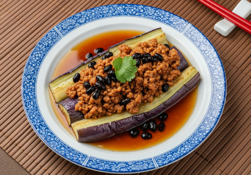 Steamed Eggplant with Vegetarian Minced Pork and Fermented Black Beans