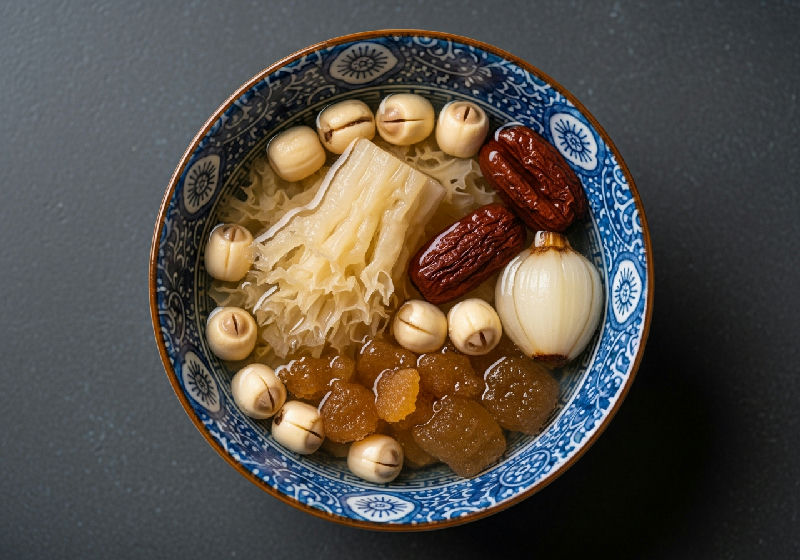Rock Sugar Stewed White Fungus with Lotus Seeds and Lily Bulbs
