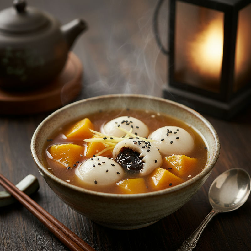 Sweet Potato and Ginger Soup with Black Sesame Glutinous Rice Balls