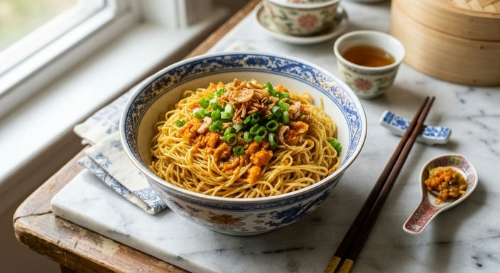 Crab Roe Tossed Noodles