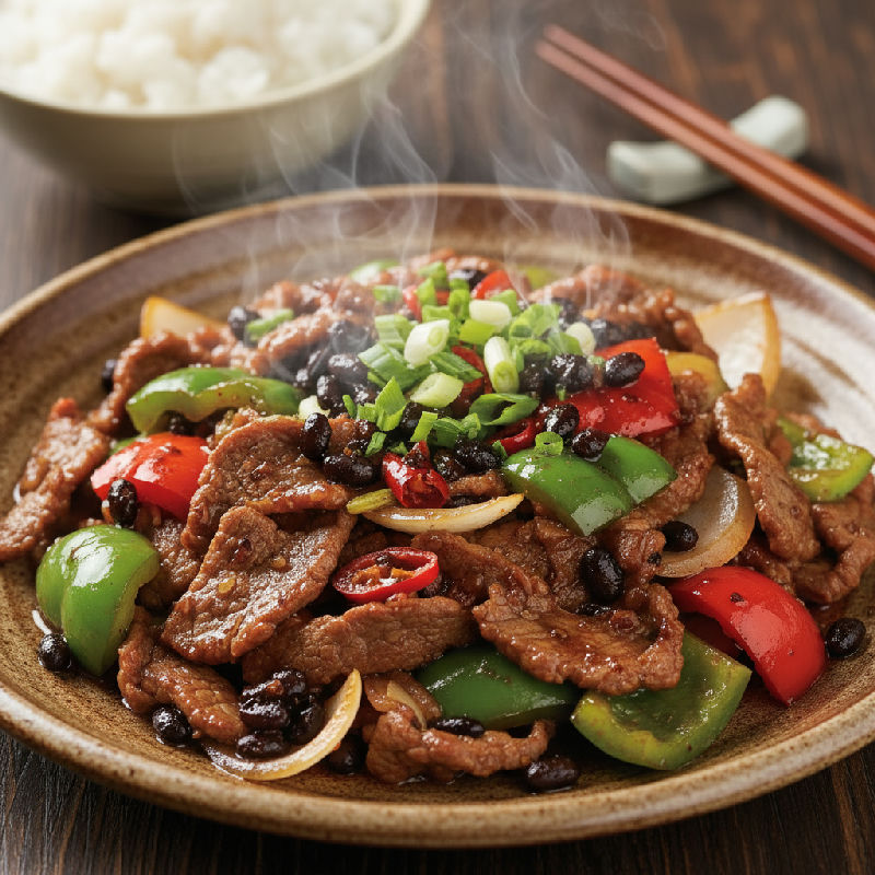 Stir-fried Beef with Bell Peppers and Black Bean Sauce