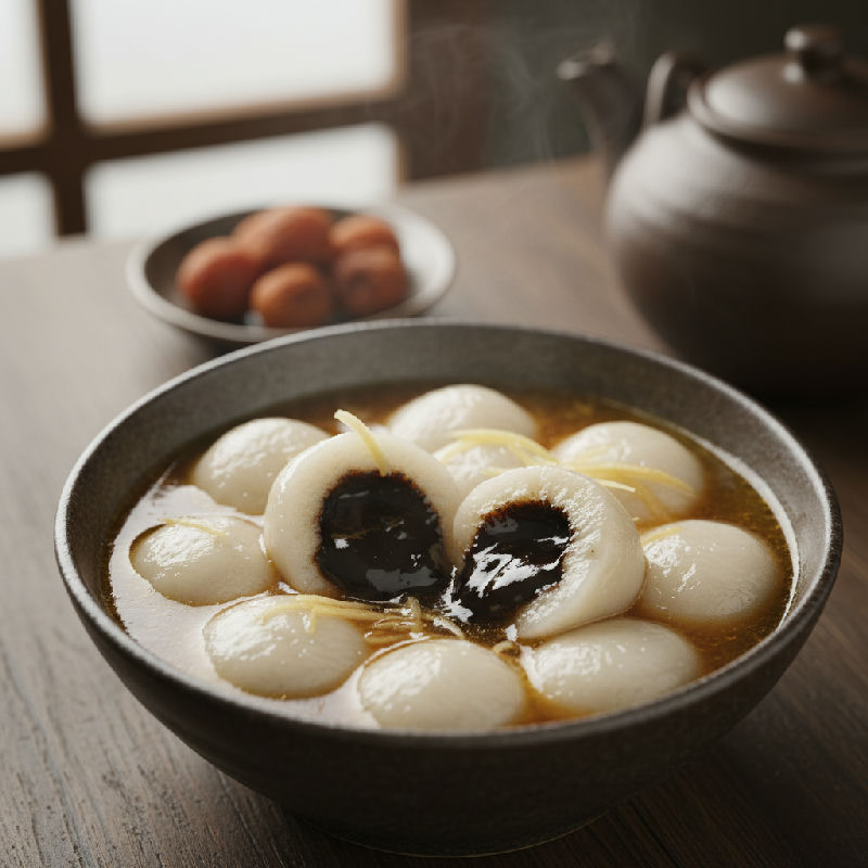 Black Sesame Glutinous Rice Balls in Ginger Syrup