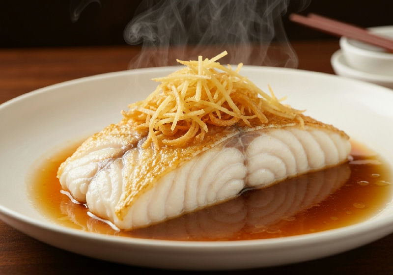 Steamed Cod Fillet with Crispy Fried Ginger