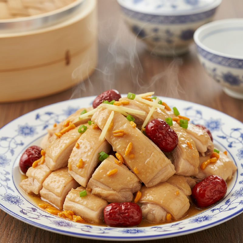 Steamed Chicken with Cordyceps Flower and Red Dates