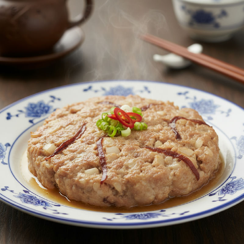 Steamed Minced Pork with Water Chestnuts and Dried Squid