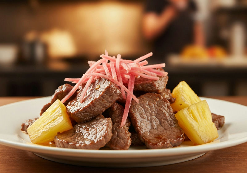 Stir-fried Beef Sirloin with Pickled Ginger and Pineapple