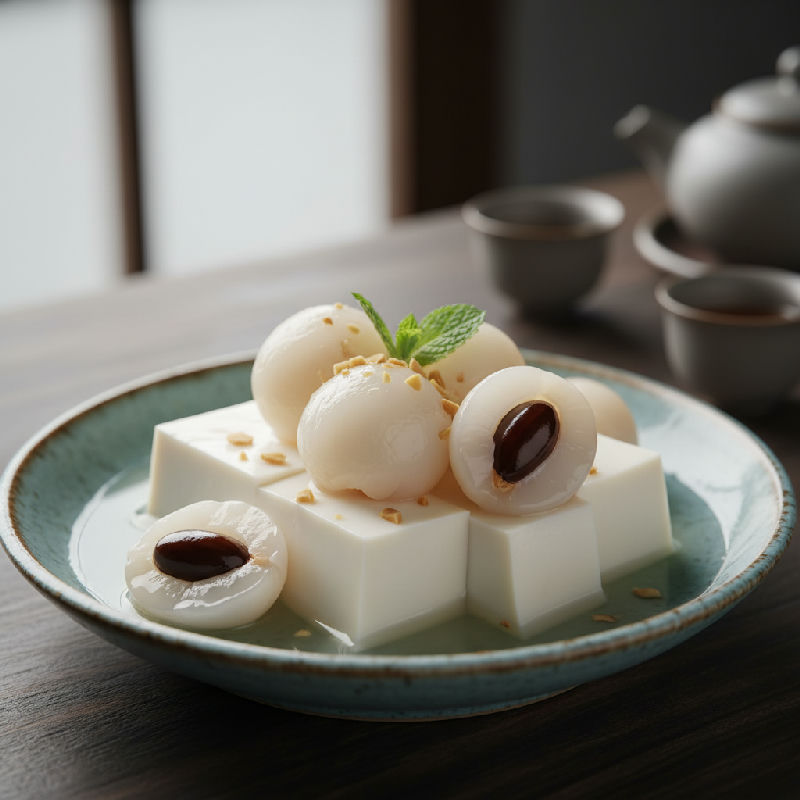 Almond Jelly with Lychee