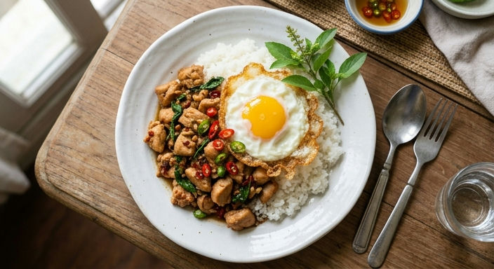 Thai Basil Chicken with Fried Egg
