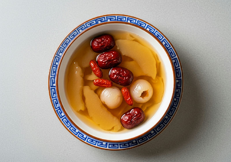 Peach Gum Sweet Soup with Red Dates and Longan