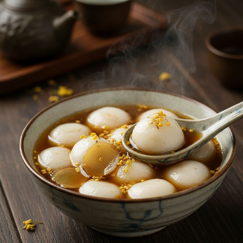 Glutinous Rice Balls in Ginger Brown Sugar Soup with Osmanthus