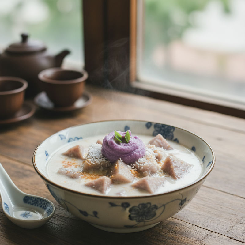 Steamed Milk Pudding with Taro Paste