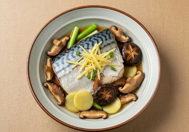 Steamed Mackerel Fillet with Dried Shiitake Mushrooms and Ginger