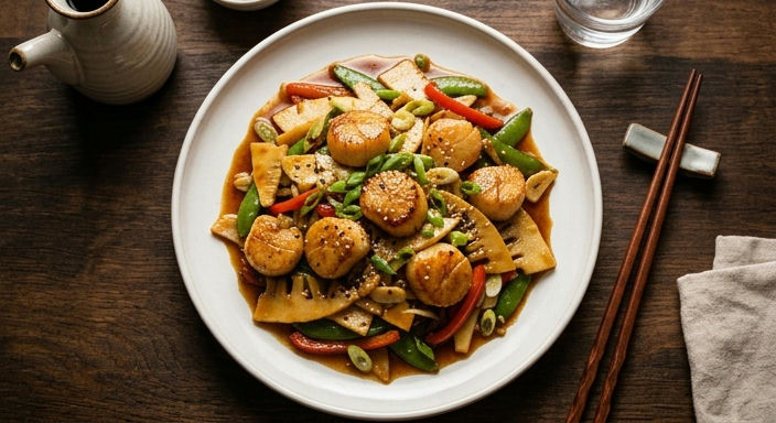 Spring Bamboo Shoots with Scallops in XO Sauce Stir-fry