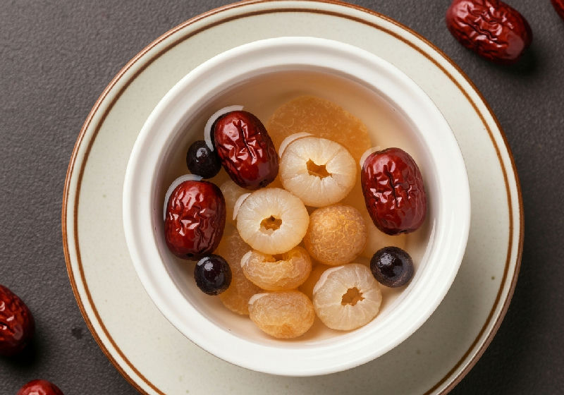 Chilled Peach Resin and Longan Sweet Soup