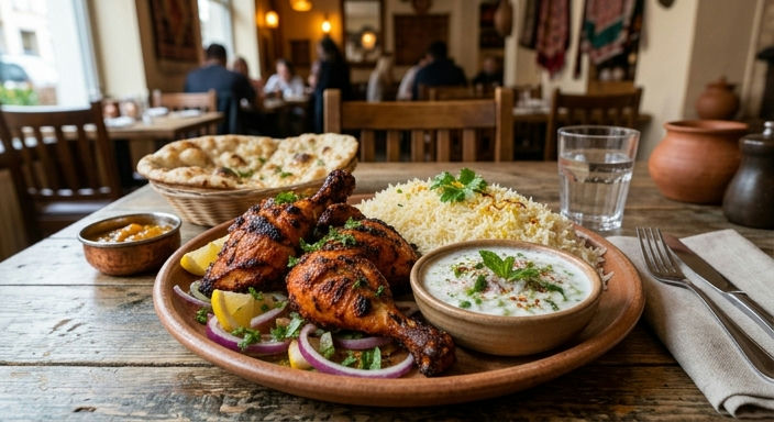 Indian Tandoori Chicken with Cucumber Raita and Basmati Rice