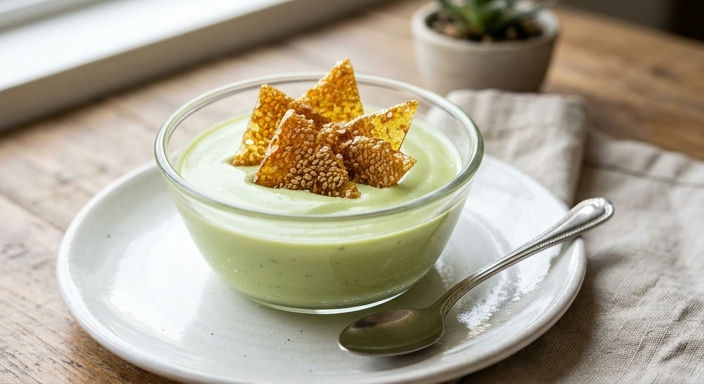 Pandan Coconut Milk Pudding with Sesame Brittle