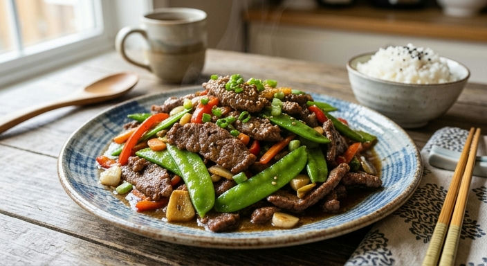 Cantonese Stir-Fried Beef with Snow Peas