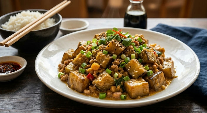Salted Egg Yolk Stir-fried Eggplant with Minced Pork