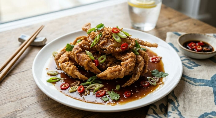 Soy-Marinated Soft-Shell Crab with Spicy Spring Onion