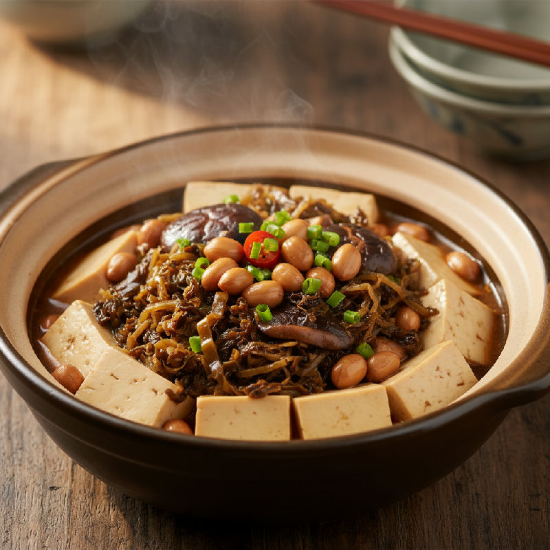 Braised Tofu with Preserved Mustard Greens and Peanuts