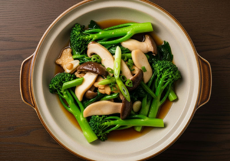 Stir-fried King Oyster Mushrooms with Gai Lan in Ginger Scallion Sauce