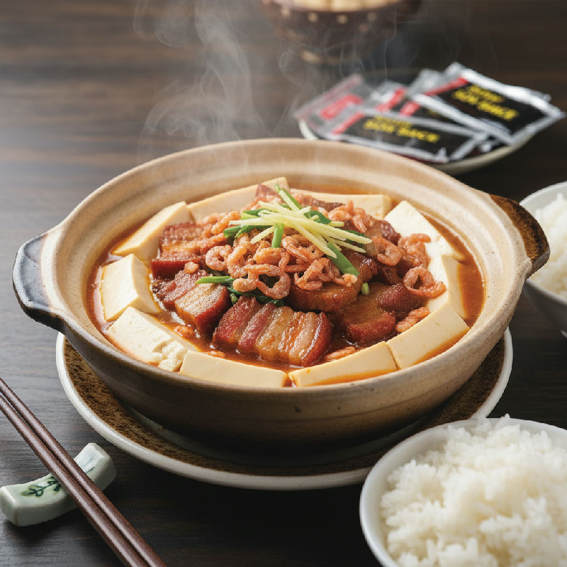 Braised Tofu with Roasted Pork Belly and Dried Shrimp