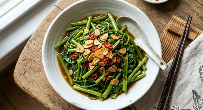 Fermented Bean Curd and Garlic Stir-fried Water Spinach