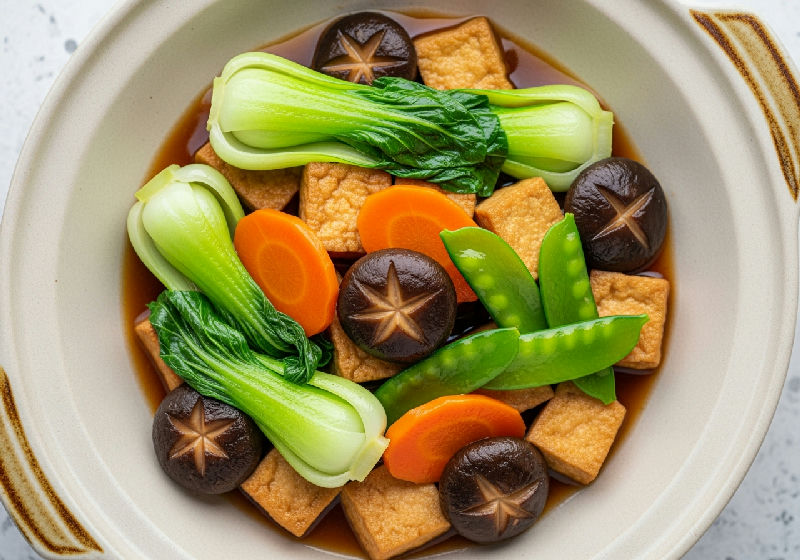 Braised Tofu and Mixed Vegetables with Fermented Red Bean Curd