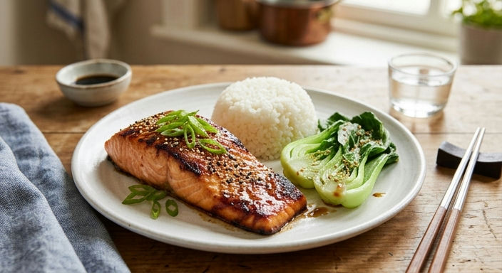 Quick Miso Salmon with Steamed Rice