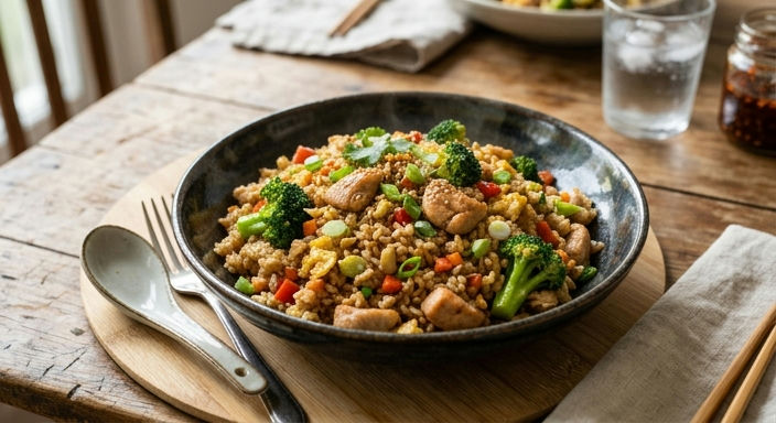 Chinese Chicken and Broccoli Stir-Fry with Brown Rice