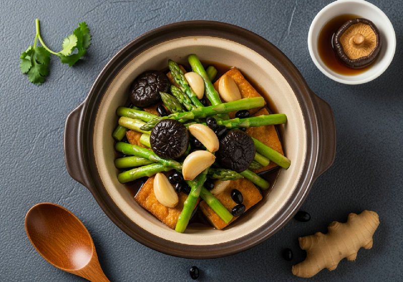 Braised Firm Tofu with Asparagus and Fermented Black Beans