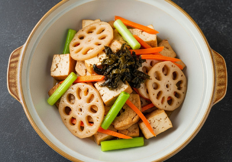 Stir-fried Lotus Root and Firm Tofu with Preserved Szechuan Vegetable