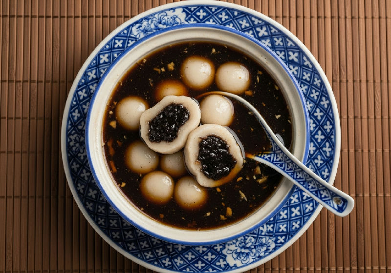 Black Sesame Mochi Balls in Ginger Sweet Soup