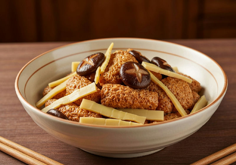 Braised Wheat Gluten with Shiitake Mushrooms and Bamboo Shoots