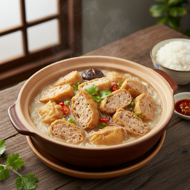 Braised Vegetarian Hakka Stuffed Tofu with Glass Noodles