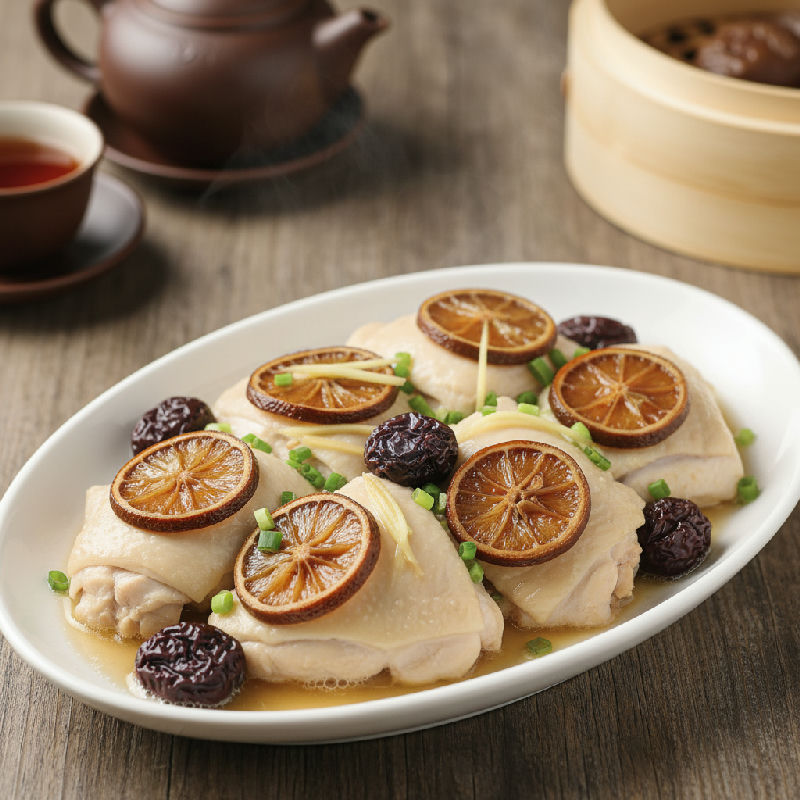Steamed Chicken Thigh with Salted Lemon and Preserved Plum