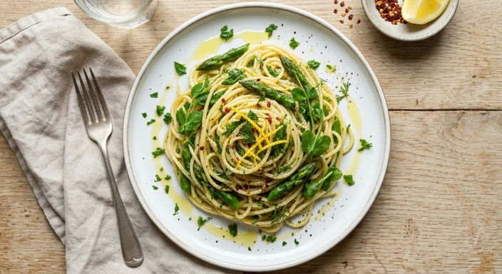 Lemon Chilli Spring Vegetable Pasta