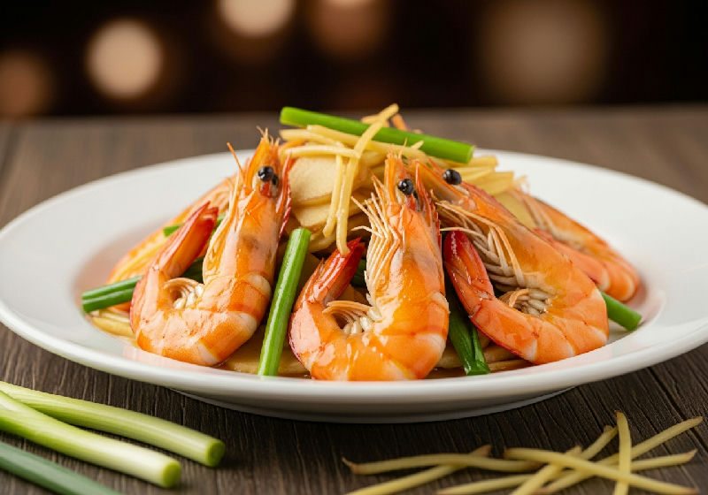 Stir-fried Prawns with Ginger and Scallions