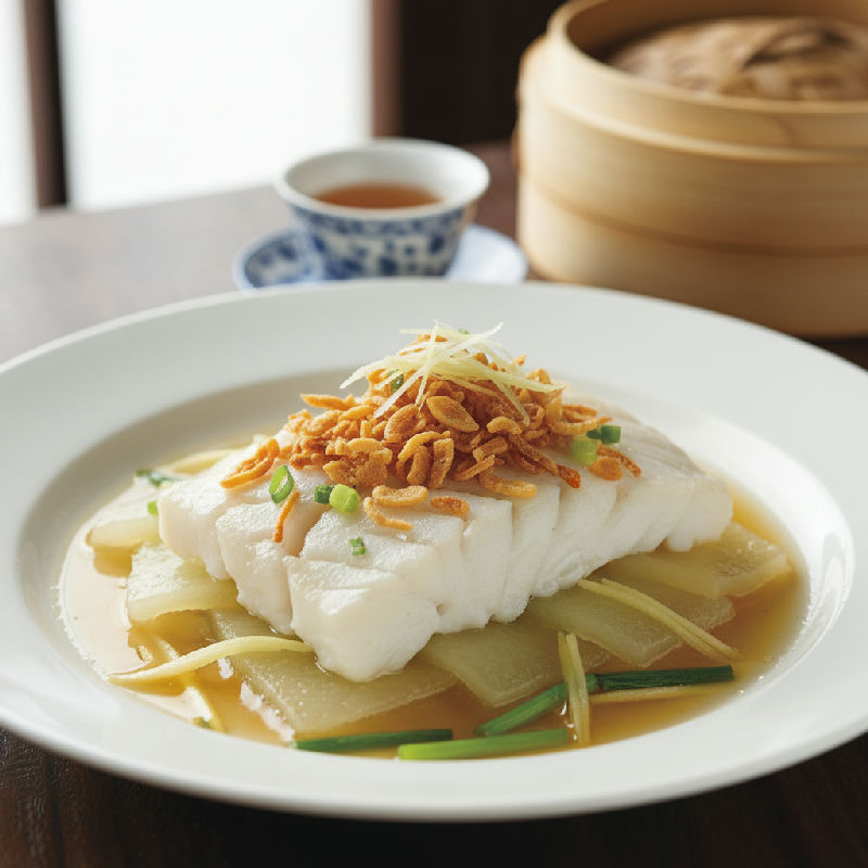 Steamed Cod Fillet with Winter Melon and Dried Scallops