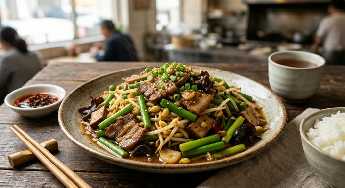 Garlic Chive and Bean Sprout Stir-fry with Old Soup Stock