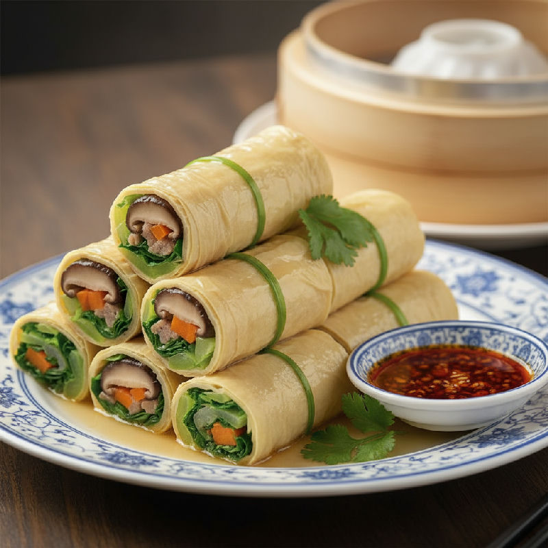 Steamed Beancurd Skin Rolls with Assorted Mushrooms