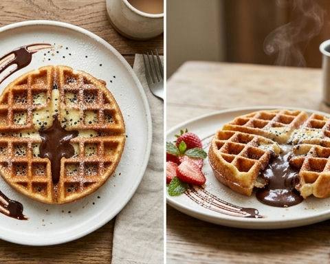 Korean-Style Chocolate Burst Waffle with Salted Egg Yolk Cream